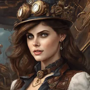 Steampunk portrait of Alexandra Daddario, Highly Detailed, Intricate, Artstation, Beautiful, Digital Painting, Sharp Focus, Concept Art, Elegant