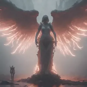 An angel and a demon in the fog of war, 8k, Symmetrical Face, Digital Illustration, Octane Render, Concept Art by Greg Rutkowski