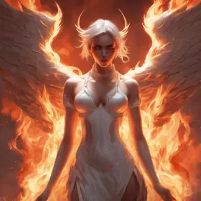 An angel and a demon surrounded by fire, 8k, Trending on Artstation, Symmetrical Face, Digital Illustration, Concept Art by Stanley Artgerm Lau