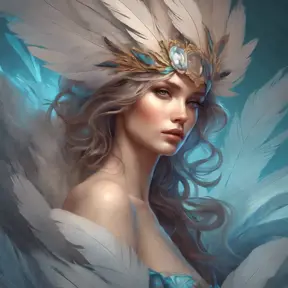 Alluring matte portrait of a beautiful Seraphine wearing feathers, 8k, Highly Detailed, Intricate, Half Body, Realistic, Sharp Focus, Volumetric Lighting, Fantasy, Elegant by Stanley Artgerm Lau, Alphonse Mucha, WLOP