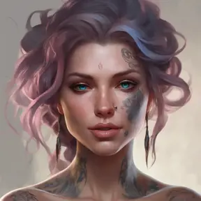 Matte portrait of Seraphine with tattoos, 8k, Highly Detailed, Powerful, Alluring, Artstation, Magical, Digital Painting, Photo Realistic, Sharp Focus, Volumetric Lighting, Concept Art by Stanley Artgerm Lau, Alphonse Mucha, Greg Rutkowski