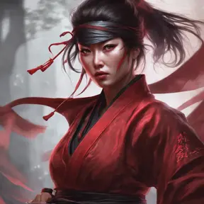 Matte portrait of a beautiful Kunoichi Ninja in dark red, 8k, Highly Detailed, Intricate, Realistic, Sharp Focus, Volumetric Lighting, Fantasy, Elegant by Stanley Artgerm Lau, Alphonse Mucha, WLOP, Stefan Kostic