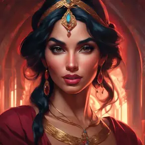 Matte portrait of the beautiful Princess Jasmine in dark red, 8k, Highly Detailed, Intricate, Realistic, Sharp Focus, Volumetric Lighting, Fantasy, Elegant by Stanley Artgerm Lau, Alphonse Mucha, WLOP, Stefan Kostic