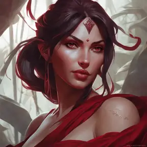 Matte portrait of the beautiful Nidalee in dark red, 8k, Highly Detailed, Intricate, Realistic, Sharp Focus, Volumetric Lighting, Fantasy, Elegant by Stanley Artgerm Lau, Alphonse Mucha, WLOP, Stefan Kostic