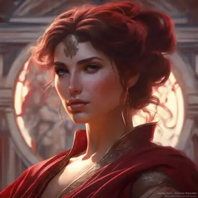 Matte portrait of the beautiful Kassandra in dark red, 8k, Highly Detailed, Intricate, Realistic, Sharp Focus, Volumetric Lighting, Fantasy, Elegant by Stanley Artgerm Lau, Alphonse Mucha, WLOP, Stefan Kostic