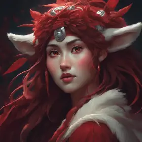 Matte portrait of the beautiful Princess Mononoke in dark red, 8k, Highly Detailed, Intricate, Realistic, Sharp Focus, Volumetric Lighting, Fantasy, Elegant by Stanley Artgerm Lau, Alphonse Mucha, WLOP, Stefan Kostic