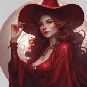 Matte portrait of the beautiful Kiki the witch in dark red, 8k, Highly Detailed, Intricate, Realistic, Sharp Focus, Volumetric Lighting, Fantasy, Elegant by Stanley Artgerm Lau, Alphonse Mucha, WLOP, Stefan Kostic