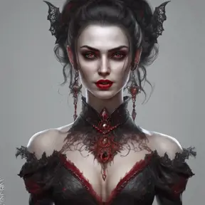 A beautiful romanian vampire woman with penetrating red bright eyes, long fangs, perfect face, 8k, Hyper Detailed, Intricate Details, Masterpiece, Contemporary, Full Body, Trending on Artstation, Gothic, Deviantart, Concept Art by Stefan Kostic