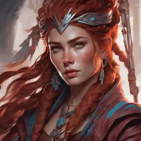 Alluring matte portrait of the beautiful Aloy in dark red, 8k, Highly Detailed, Intricate, Realistic, Sharp Focus, Volumetric Lighting, Fantasy, Elegant by Stanley Artgerm Lau, Alphonse Mucha, WLOP, Stefan Kostic