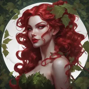 Matte portrait of the beautiful Poison Ivy in dark red, 8k, Highly Detailed, Intricate, Realistic, Sharp Focus, Volumetric Lighting, Fantasy, Elegant by Stanley Artgerm Lau, Alphonse Mucha, WLOP, Stefan Kostic