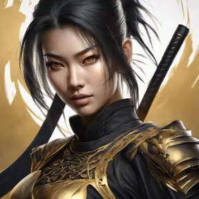 Matte portrait of a beautiful Kunoichi Ninja in black and gold, 8k, Highly Detailed, Intricate, Realistic, Sharp Focus, Volumetric Lighting, Fantasy, Elegant by Stanley Artgerm Lau, WLOP, Stefan Kostic