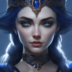 Matte portrait of the beautiful Morgana in dark blue, 8k, Highly Detailed, Intricate, Realistic, Sharp Focus, Volumetric Lighting, Fantasy, Elegant by Stanley Artgerm Lau, WLOP, Stefan Kostic