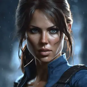 Matte portrait of the beautiful Lara Croft in dark blue, 8k, Highly Detailed, Intricate, Realistic, Sharp Focus, Volumetric Lighting, Fantasy, Elegant by Stanley Artgerm Lau, WLOP, Stefan Kostic