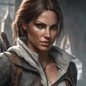 Matte portrait of a beautiful Lara Croft in Assassin's Creed style, 8k, Highly Detailed, Intricate, Realistic, Sharp Focus, Volumetric Lighting, Fantasy, Elegant by Stanley Artgerm Lau, WLOP, Stefan Kostic