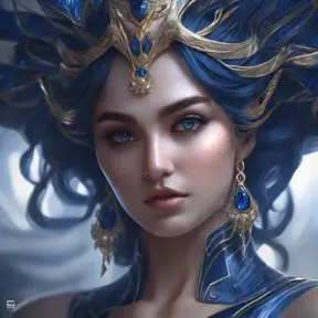 Matte portrait of the beautiful Sona in dark blue, 8k, Highly Detailed, Intricate, Realistic, Sharp Focus, Volumetric Lighting, Fantasy, Elegant by Stanley Artgerm Lau, WLOP, Stefan Kostic