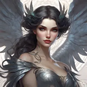 Alluring matte portrait of a beautiful Morgana with wings, 8k, Highly Detailed, Intricate, Half Body, Realistic, Sharp Focus, Volumetric Lighting, Fantasy, Elegant by Stanley Artgerm Lau, Alphonse Mucha, WLOP