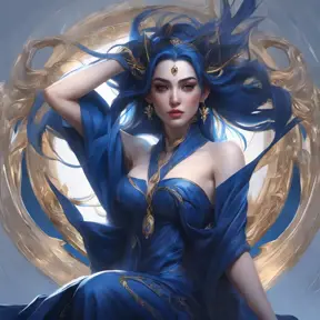 Matte portrait of the beautiful Sona in dark blue, 8k, Highly Detailed, Intricate, Realistic, Sharp Focus, Volumetric Lighting, Fantasy, Elegant by Stanley Artgerm Lau, WLOP, Stefan Kostic