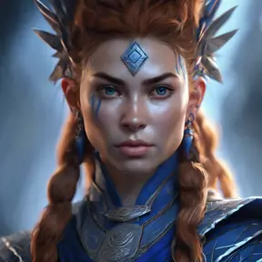 Matte portrait of the beautiful Aloy in dark blue, 8k, Highly Detailed, Intricate, Realistic, Sharp Focus, Volumetric Lighting, Fantasy, Elegant by Stanley Artgerm Lau, WLOP, Stefan Kostic