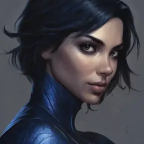 Matte portrait of the beautiful Cassandra Cain in dark blue, 8k, Highly Detailed, Intricate, Realistic, Sharp Focus, Volumetric Lighting, Fantasy, Elegant by Stanley Artgerm Lau, WLOP, Stefan Kostic