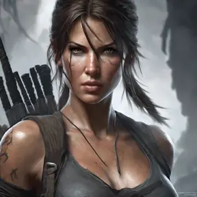 Matte portrait of the beautiful Lara Croft as a ninja, 8k, Highly Detailed, Intricate, Realistic, Sharp Focus, Volumetric Lighting, Fantasy, Elegant by Stanley Artgerm Lau, WLOP, Stefan Kostic