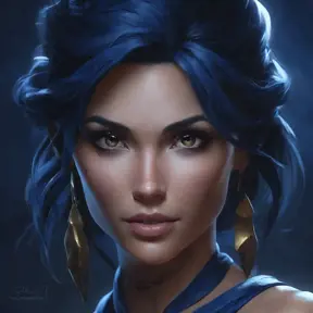 Matte portrait of the beautiful Nidalee in dark blue, 8k, Highly Detailed, Intricate, Realistic, Sharp Focus, Volumetric Lighting, Fantasy, Elegant by Stanley Artgerm Lau, WLOP, Stefan Kostic