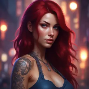 Matte portrait of Katarina with tattoos, 8k, Highly Detailed, Alluring, Artstation, Bokeh effect, Sharp Focus, Volumetric Lighting, Concept Art by Stanley Artgerm Lau, Greg Rutkowski