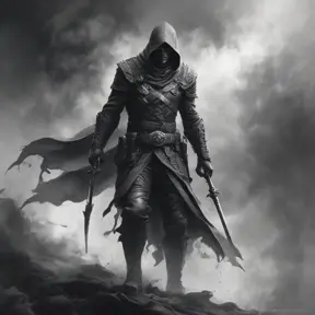 Assassin emerging from the fog of battle, Highly Detailed, Color Splash, Ink Art, Fantasy, Dark by Stanley Artgerm Lau