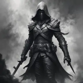 Assassin emerging from the fog of battle, Highly Detailed, Color Splash, Ink Art, Fantasy, Dark by Stanley Artgerm Lau