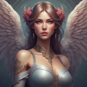 Alluring matte portrait of a beautiful Katarina with wings, 8k, Highly Detailed, Intricate, Half Body, Realistic, Sharp Focus, Volumetric Lighting, Fantasy, Elegant by Stanley Artgerm Lau, Alphonse Mucha, WLOP