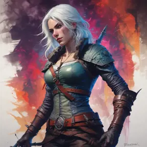 Ciri from The Witcher in Assassin's Creed style, Highly Detailed, Vibrant Colors, Ink Art, Fantasy, Dark by Greg Rutkowski