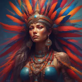 Visionary painting of a mystical tribal goddess surrounded by vibrant feathers, 8k, Highly Detailed, Intricate, Artstation, Matte Painting, Sharp Focus, Volumetric Lighting, Concept Art by Stanley Artgerm Lau, Greg Rutkowski