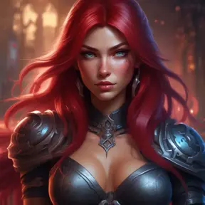 Matte portrait of Katarina from League of Legends with tattoos, 8k, Highly Detailed, Powerful, Alluring, Artstation, Magical, Digital Painting, Photo Realistic, Sharp Focus, Volumetric Lighting, Concept Art by Stanley Artgerm Lau, Alphonse Mucha, Greg Rutkowski