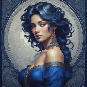 Alluring matte portrait of a beautiful A2 wearing dark blue, 8k, Highly Detailed, Intricate, Half Body, Realistic, Sharp Focus, Volumetric Lighting, Fantasy, Elegant by Stanley Artgerm Lau, Alphonse Mucha, WLOP, Stefan Kostic