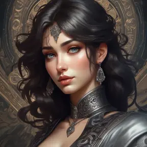 Alluring matte portrait of a beautiful Sona wearing black leather, 8k, Highly Detailed, Intricate, Half Body, Realistic, Sharp Focus, Volumetric Lighting, Fantasy, Elegant by Stanley Artgerm Lau, Alphonse Mucha, WLOP