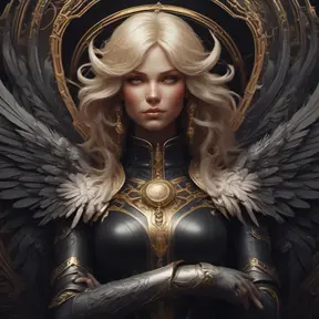 Alluring matte portrait of a beautiful Kayle wearing black leather, 8k, Highly Detailed, Intricate, Half Body, Realistic, Sharp Focus, Volumetric Lighting, Fantasy, Elegant by Stanley Artgerm Lau, Alphonse Mucha, WLOP