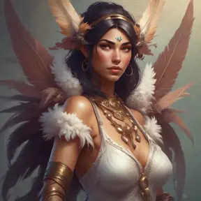 Alluring matte portrait of a beautiful Nidalee wearing feathers, 8k, Highly Detailed, Intricate, Half Body, Realistic, Sharp Focus, Volumetric Lighting, Fantasy, Elegant by Stanley Artgerm Lau, Alphonse Mucha, WLOP