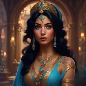 Alluring matte portrait of Princess Jasmine, 4k, 4k resolution, 8k, HD, High Definition, High Resolution, Highly Detailed, HQ, Hyper Detailed, Intricate Artwork, Ultra Detailed, Digital Painting, Matte Painting, Realistic, Sharp Focus, Dim light, Fantasy by Greg Rutkowski