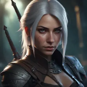 Alluring female rouge assassin in The Witcher 3 Style, 4k, Highly Detailed, Beautiful, Cinematic Lighting, Sharp Focus, Volumetric Lighting, Closeup Portrait, Concept Art