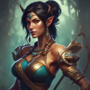 Alluring matte portrait of a beautiful Nidalee in the style of Stefan Kostic, 8k, Highly Detailed, Intricate, Half Body, Realistic, Sharp Focus, Volumetric Lighting, Fantasy, Elegant by Stanley Artgerm Lau, Greg Rutkowski