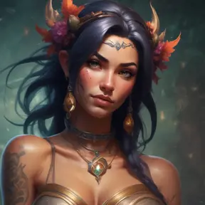 Matte portrait of Nidalee from League of Legends with tattoos, 8k, Highly Detailed, Powerful, Alluring, Artstation, Magical, Digital Painting, Photo Realistic, Sharp Focus, Volumetric Lighting, Concept Art by Stanley Artgerm Lau, Alphonse Mucha, Greg Rutkowski