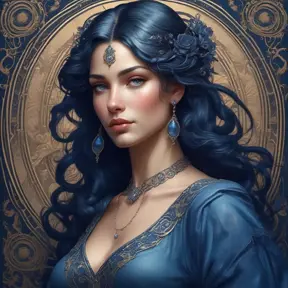 Alluring matte portrait of a beautiful A2 wearing dark blue, 8k, Highly Detailed, Intricate, Half Body, Realistic, Sharp Focus, Volumetric Lighting, Fantasy, Elegant by Stanley Artgerm Lau, Alphonse Mucha, WLOP, Stefan Kostic