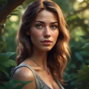 Closeup of a gorgeous female in foliage and the style of stefan kostic, 8k, High Definition, Digital Illustration, Bokeh effect, Photo Realistic, Sharp Focus by Stanley Artgerm Lau