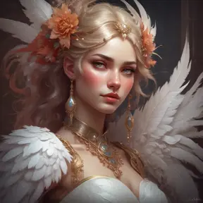 Alluring matte portrait of a beautiful Quinn wearing feathers, 8k, Highly Detailed, Intricate, Half Body, Realistic, Sharp Focus, Volumetric Lighting, Fantasy, Elegant by Stanley Artgerm Lau, Alphonse Mucha, WLOP