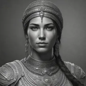 Black & White portrait of Kassandra, Highly Detailed, Intricate, Artstation, Beautiful, Digital Painting, Sharp Focus, Concept Art, Elegant