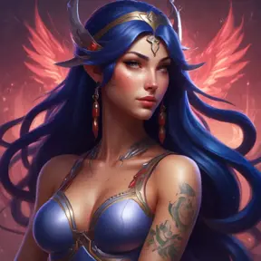 Matte portrait of Irelia from League of Legends with tattoos, 8k, Highly Detailed, Powerful, Alluring, Artstation, Magical, Digital Painting, Photo Realistic, Sharp Focus, Volumetric Lighting, Concept Art by Stanley Artgerm Lau, Alphonse Mucha, Greg Rutkowski