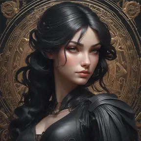 Alluring matte portrait of a beautiful Sona wearing black leather, 8k, Highly Detailed, Intricate, Half Body, Realistic, Sharp Focus, Volumetric Lighting, Fantasy, Elegant by Stanley Artgerm Lau, Alphonse Mucha, WLOP