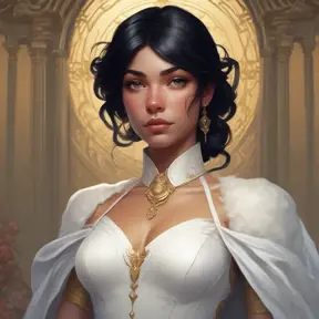 Cassandra cain in a wedding dress, riot entertainment, Realistic, Artgerm, Concept Art, Portrait by Alphonse Mucha, Greg Rutkowski