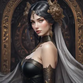 Alluring matte portrait of the beautiful Morgana in black, 8k, Highly Detailed, Intricate, Realistic, Sharp Focus, Volumetric Lighting, Fantasy, Elegant by Stanley Artgerm Lau, Alphonse Mucha, WLOP, Stefan Kostic