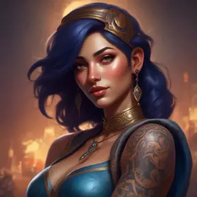 Matte portrait of Samira from League of Legends with tattoos, 8k, Highly Detailed, Powerful, Alluring, Artstation, Magical, Digital Painting, Photo Realistic, Sharp Focus, Volumetric Lighting, Concept Art by Stanley Artgerm Lau, Alphonse Mucha, Greg Rutkowski