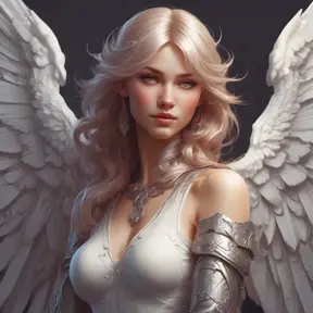 Alluring matte portrait of a beautiful Katarina with wings, 8k, Highly Detailed, Intricate, Half Body, Realistic, Sharp Focus, Volumetric Lighting, Fantasy, Elegant by Stanley Artgerm Lau, Alphonse Mucha, WLOP